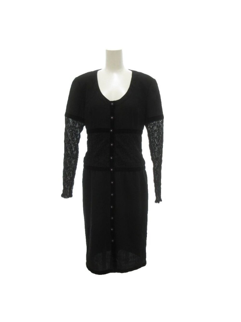 Fendi 365 Shirt Dress Lace Contrast Wrinkled Maxi Long Black 42